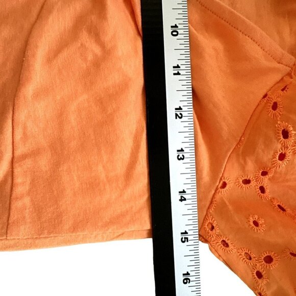 Vero Moda Womens M Crop Top Front Knot Tangerine Orange Eyelet Puff Sleeve - Picture 6 of 9